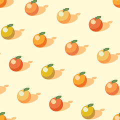 Orange seamless pattern of mandarin, tangerine in slightly different colors and ripeness