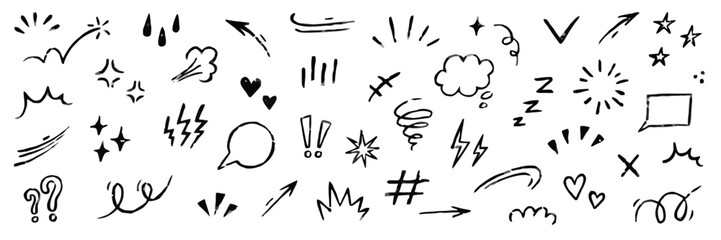 Set of sketch doodle elements hand drawn design vector arrow star mark speech heart
