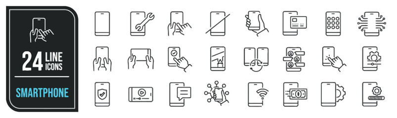 Set of Smartphone Line Icons Collection of Mobile Phone Linear Pictograms Outline Vector Symbols Smartphone Repair Service Technology Mobile Application Icons