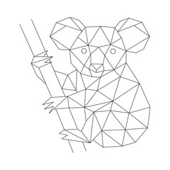 Polygonal line art of Koala bear clinging to a branch vector