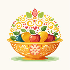 Fruit in Decorative Orange Bowl with Floral Patterns nyepi day.