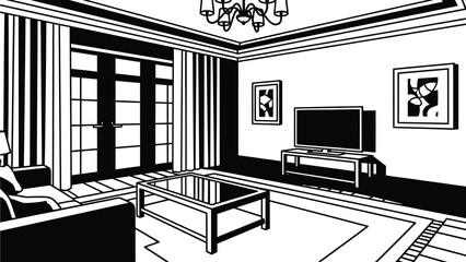 A cozy living room with a TV and a glass coffee table