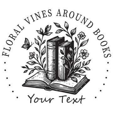 Floral Vines Around Book Design, Book Embosser, Custom Ex Libris Stamp, Floral Bookplate Stamp, Personalized Library Embossing, Book Lover Design