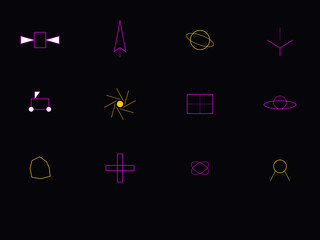 12 Future Space Technology and Satellite Industry Icons - Aerospace Vector Set