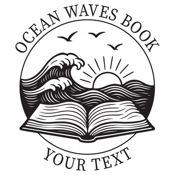 Ocean Waves Book Design, Book Embosser, Custom Ex Libris Stamp, Floral Bookplate Stamp, Personalized Library Embossing, Book Lover Design