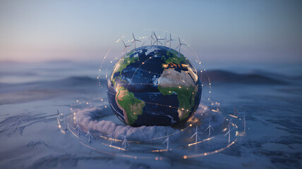 Sustainable earth with renewable energy sources and global connections