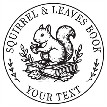 Squirrel & Leaves Book Design, Book Embosser, Custom Ex Libris Stamp, Floral Bookplate Stamp, Personalized Library Embossing, Book Lover Design