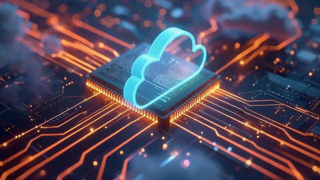 Cloud computing data network digital circuit technology concept glowing connection futuristic server neon circuit futuristic glow