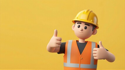 Cheerful Construction Worker Character