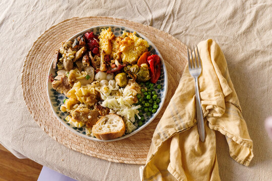 Thanksgiving meal leftovers on a plate