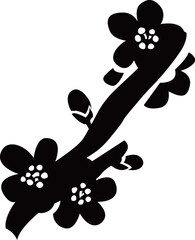 梅の花と枝のシルエットベクターイラスト