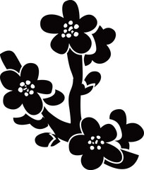 梅の花と枝のシルエットベクターイラスト
