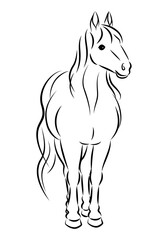 美しい白馬の立ち姿のイラスト 墨絵風でお洒落な午年の年賀状素材 ベクター