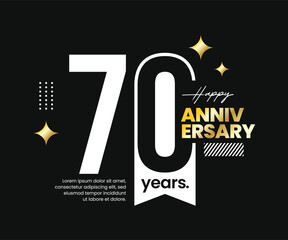70th years anniversary logotype with negative space. Modern, clean, minimalist, flat style. For logo, icon, invitation, birthday, greeting card, and celebration event. Vector illustration