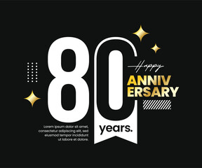 80th years anniversary logotype with negative space. Modern, clean, minimalist, flat style. For logo, icon, invitation, birthday, greeting card, and celebration event. Vector illustration