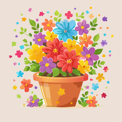 Colorful flowers in terracotta pot vibrant blossoms blooming garden nyepi day.