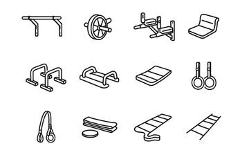 Vector training bodyweight mat icon bar stretch loop parallettes icons resistance ab