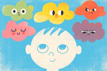 Child Looking Up at Emotional Clouds