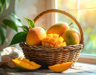 Fresh Mangoes In Wicker Basket
