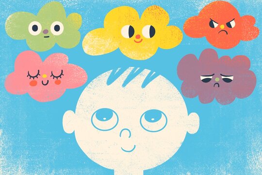 Child Looking Up at Emotional Clouds