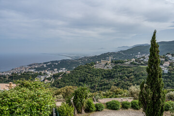 Obraz premium Aerial view Mountain Viewpoint of Bastia in the north of Corsica island - Genoese city overlooking the Mediterranean Sea