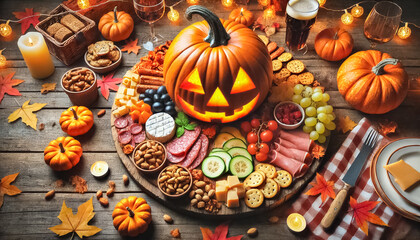 Autumn Charcuterie Board with Jack-o'-Lantern Theme