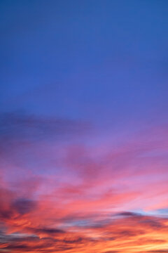 Dramatic sunset orange violet and blue sky