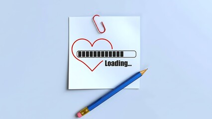 A heart with a loading bar paperclip and pencil on a light background