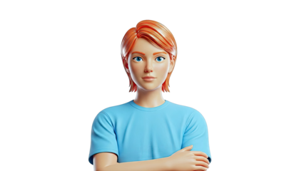 3D Cartoon Girl with Red Hair and Blue Eyes