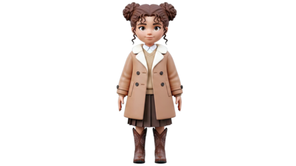 3D cartoon girl wearing a coat and cowboy boots