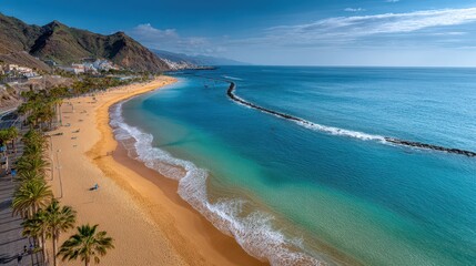 Dreamy Seascape of Tenerife Beach with Warm Light and Clear Sky