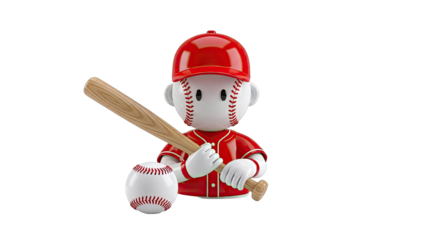 Cartoon baseball player with bat and ball