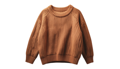 Close-up of a cozy, burnt-orange sweater isolated on solid white background1