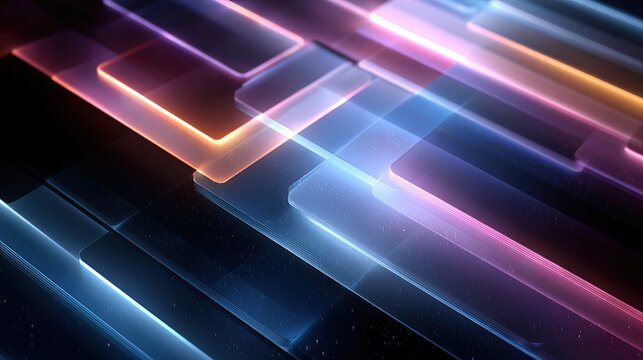 Abstract Luminous Glassy Layered Rectangle Surface with Aesthetic Light Reflection