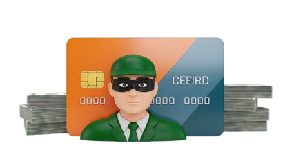 Credit Card Fraudster with Stacks of Money