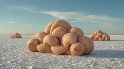 Wooden Cloud Sculptures in Arctic Desert Surreal Environment Concept Art