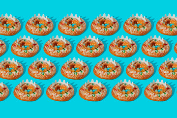 spanish king cakes on a blue background