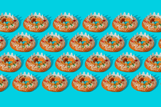 spanish king cakes on a blue background