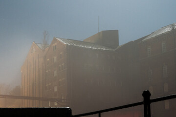 Abandoned historic building at night
