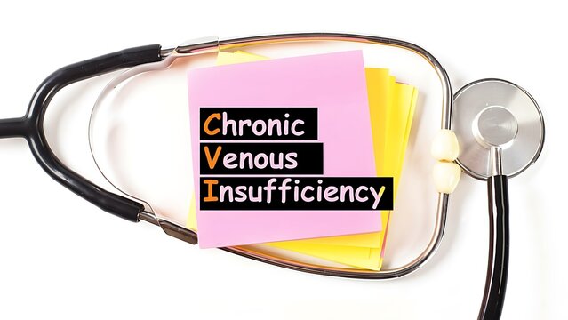Stethoscope resting on sticky notes displaying chronic venous insufficiency diagnosis