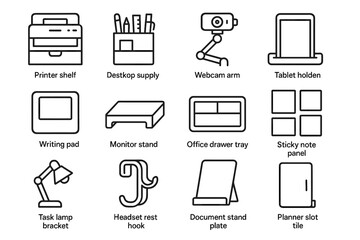Supply headset home surface icon pad mount webcam office tray writing vector