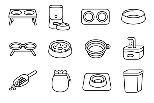 Mat stainless icon icons stand pet automatic feeding container slow vector bowl