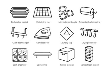 Flat collapsible icon vector bar laundry sock basket saving space mat mini