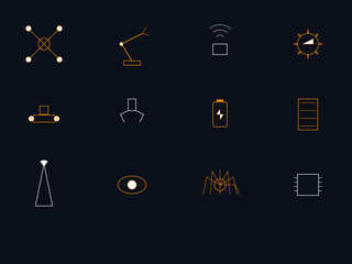 12 Futuristic Space Industry and Mars Colonization Icons - Aerospace and Rover Tech Vector Set