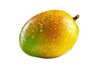 Close Up Golden Mango With Dewdrops Glistening On Vibrant Yellow Green Skin fruit tropical