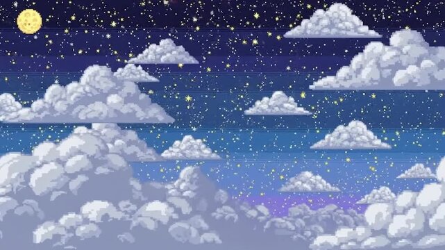 Night Sky with Clouds and Moon - A Serene Pixel Art Scene.