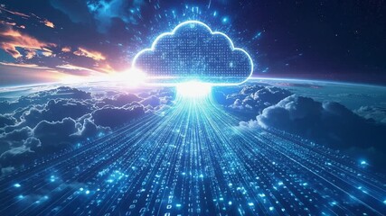 Cloud computing data transfer digital network technology concept global data stream cyberspace sunrise internet futuristic cloud - Powered by Adobe