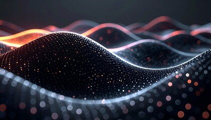 Abstract representation of flowing waves with glowing particles creating dynamic movement and depth