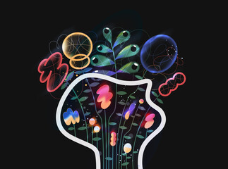 Human mind with abstract thoughts and creative patterns