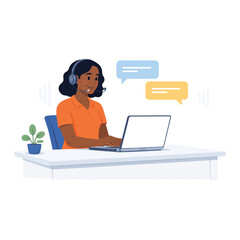 Customer Support Agent Working on Laptop &ndash; Online Help Desk and Call Center Illustration
